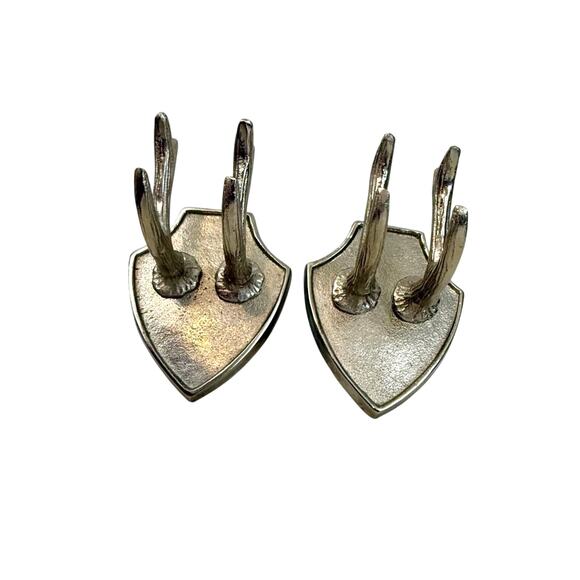 Silver tone textured metal faux antler wall plaques set of two - Picture 3 of 16